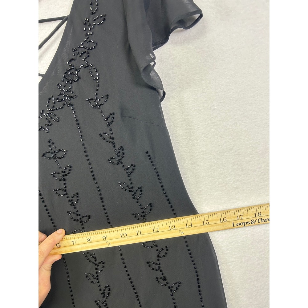 SL Fashions Black Beaded Criss Cross Back Flutter Sleeve Midi Dress Size 10 - Picture 7 of 9